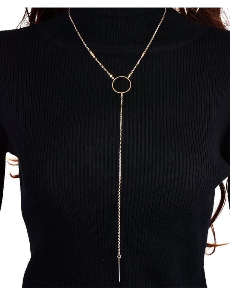 Minimalist Gold Circle Lariat Necklace - Gold